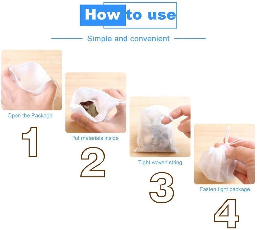 TamBee Bolsas de té desechables de 8 x 10 pulgadas, bolsas de té reutilizables para té suelto, bolsa vacía con cordón, 100 unidades