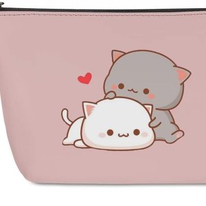 HELLHERO Bolsa de cosméticos pequeña para mujer y niña, bolsas de maquillaje de cuero de viaje, Gato de fresa HELLHERO Bolsa de cosméticos pequeña para mujer y niña, bolsas de maquillaje de cuero de viaje, Gato de fresa