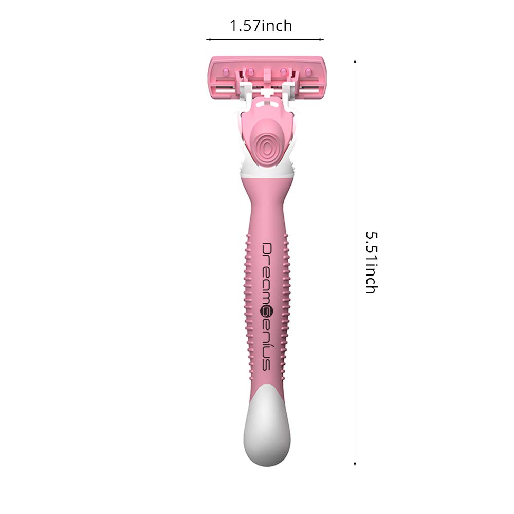 DreamGenius Maquinillas de afeitar para mujer, 6 cuchillas incluye 2 asas y 19 repuestos, paquete de afeitadora, antideslizante, transporte de