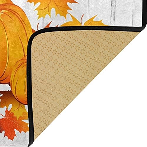 Alfombra de cocina de otoño con diseño de calabazas y hojas de Acción de Gracias, otoño, arce, textura de madera, tapete antideslizante para puerta