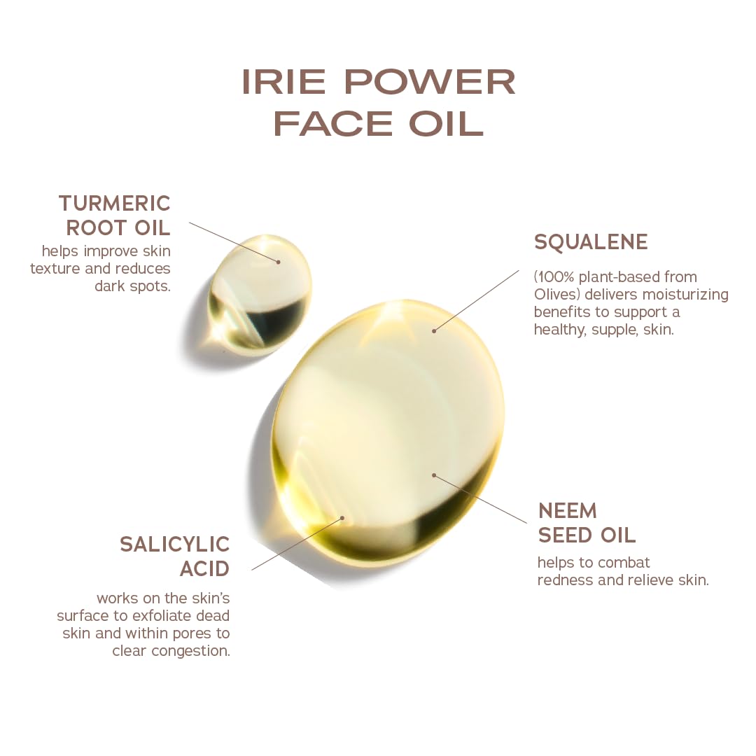SWEET JULY SKIN Irie Power – Aceite facial hidratante, iluminador, hidratante, escualeno, aceite de semilla de neem, aceite de raíz de cúrcuma,