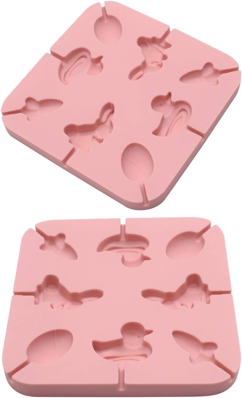 Moldes de silicona para piruletas de dibujos animados en 3D y 25 palitos de papel (4 pulgadas), para conejo, huevo, zanahoria, pato, fiesta de