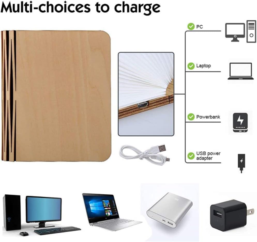 Lámpara de libro plegable novedad lámpara de mesa de madera portátil luz de escritorio LED linterna de papel con USB recargable para regalo