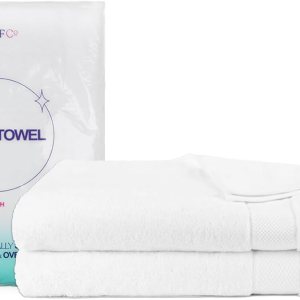 FluffCo Toalla de hotel de lujo  Toalla de baño de alta calidad altamente absorbente hecha de 100% algodón  Toalla blanca súper suave con borde de FluffCo Toalla de hotel de lujo  Toalla de baño de alta calidad altamente absorbente hecha de 100% algodón  Toalla blanca súper suave con borde de