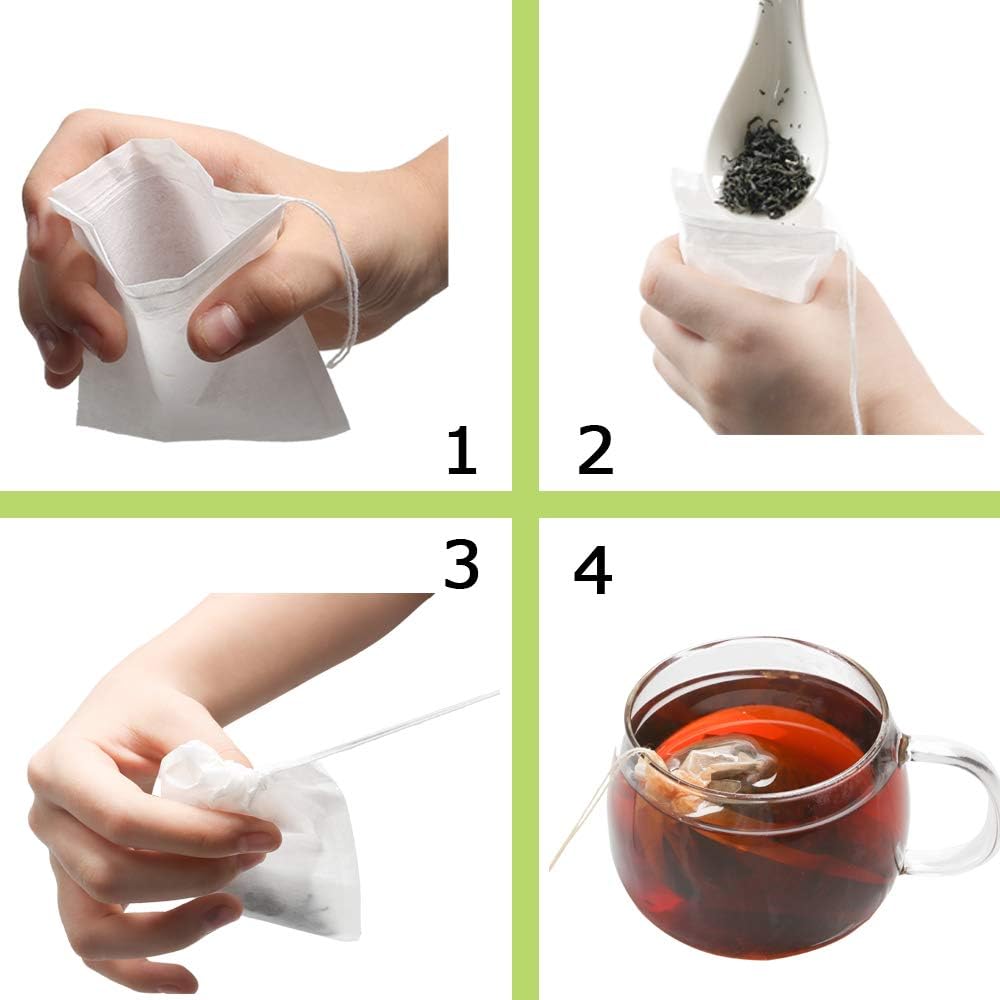 Bolsas de filtro de té, material seguro y natural, infusor de té desechable, bolsa de té vacía con cordón para té de hojas sueltas, juego de 200