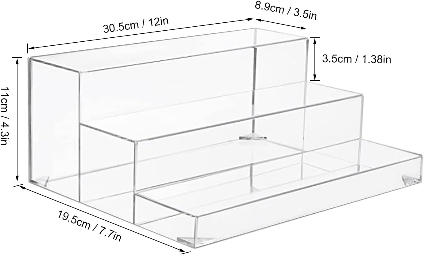 KVMORZE Estante de 3 niveles montado para botellas, expositor de acrílico transparente para joyas, pop, botellas, cupcakescoleccionables, soporte de