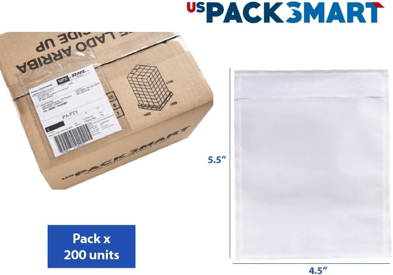 USPACKSMART 200 unidades, 4.5 x 5.5 pulgadas, sobres transparentes para etiquetas de envío, adhesivo resistente, ideal para etiquetas, facturas y