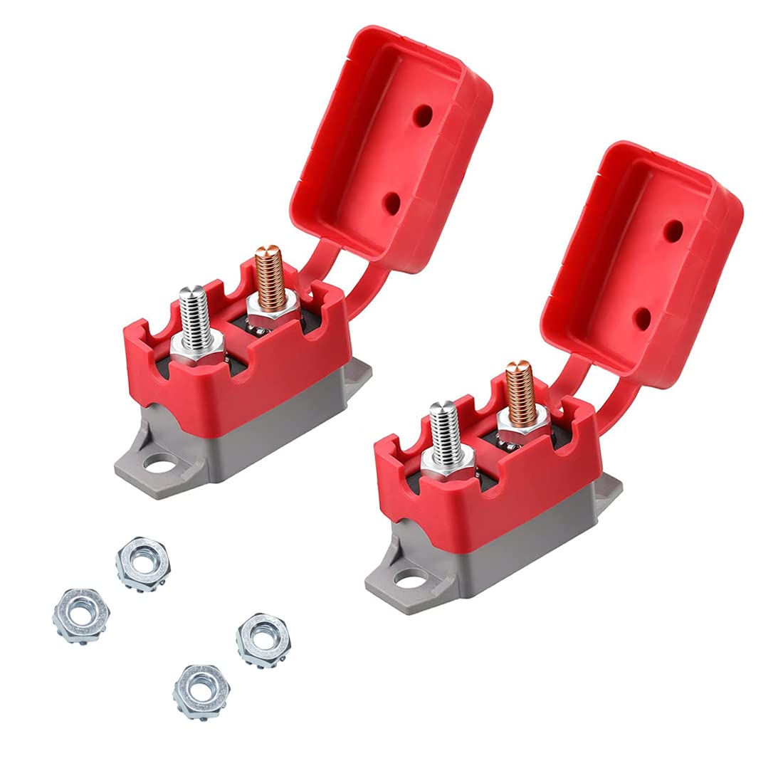 SDTC Tech Paquete de 2 disyuntores de reinicio automático de CC de 12 V24 V con perno de cubierta para barco marino, cargadores de batería,