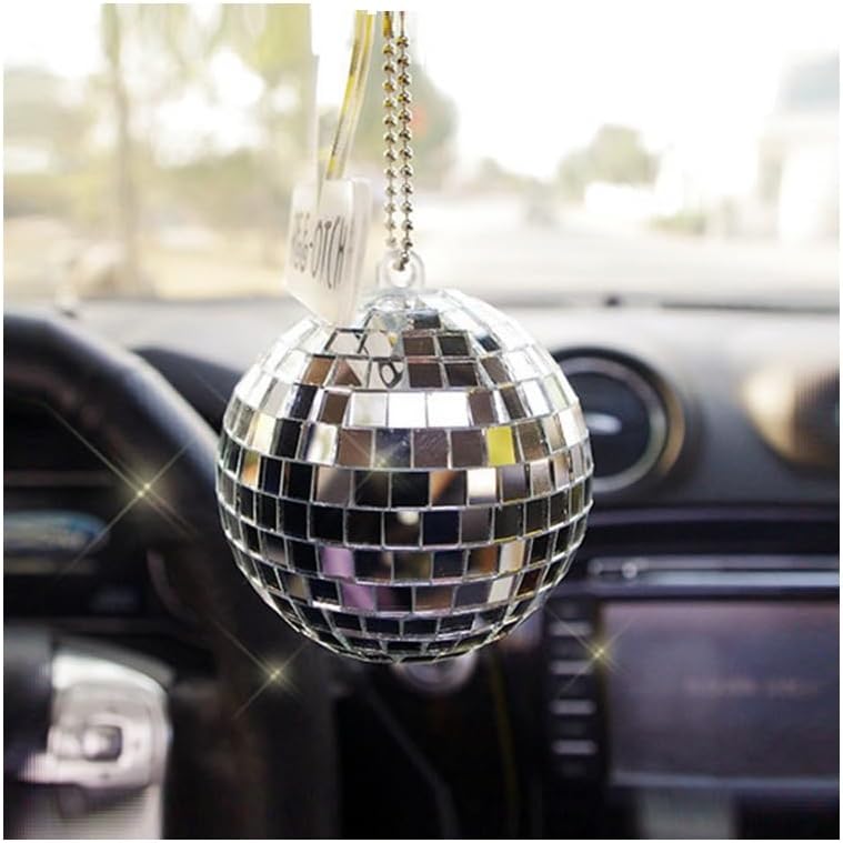 Accesorio de bola de discoteca para colgar, bola de discoteca con espejo, bola de discoteca para espejo de automóvil, colgante de coche de