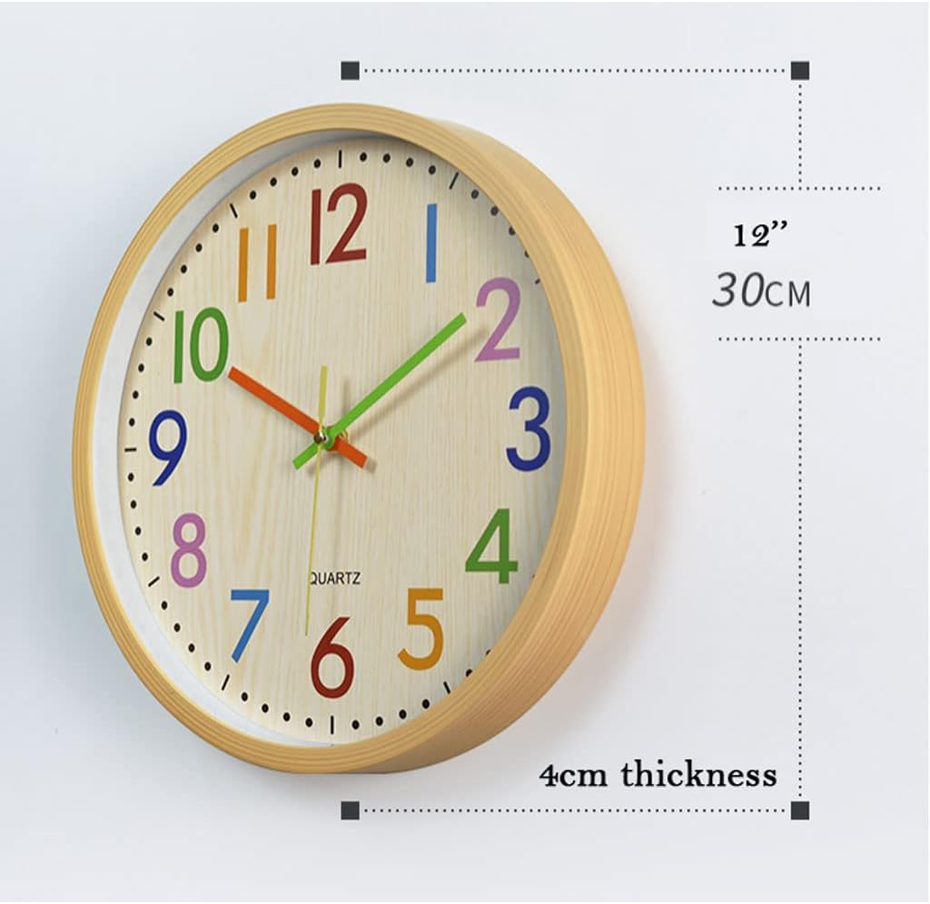 Reloj de pared 12” Wall Clock for Living Room Decor, Large Number Easy to Read, Wood Grain Design Silent Non-Ticking Round Wall Clock for Kid’s