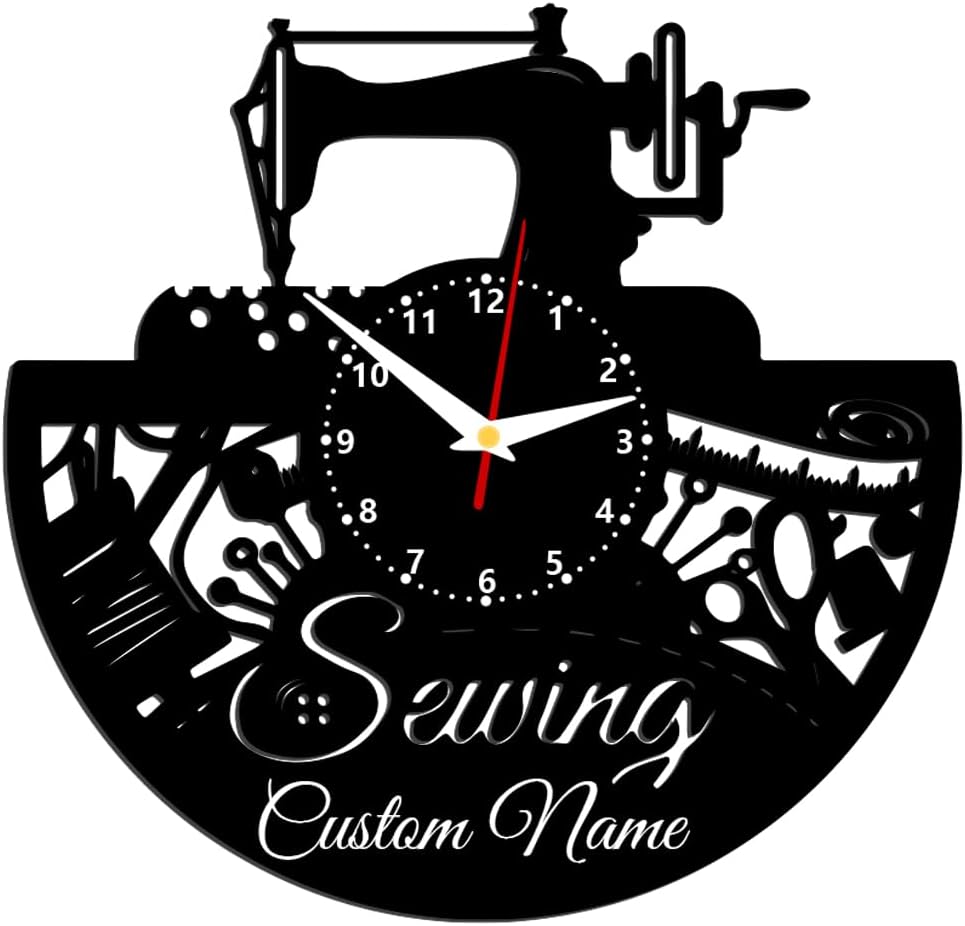 Reloj de pared con temática de máquina de coser, arte de pared de registro de madera, decoración de oficina en casa, regalo para sastres,