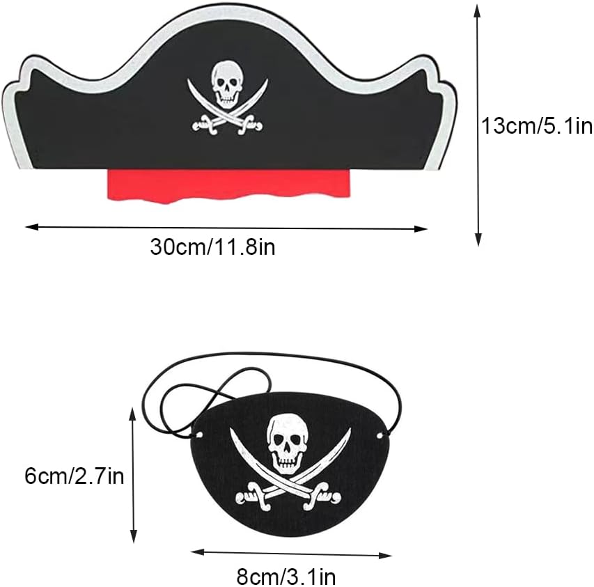 LOVINSHOW 4 piezas de sombrero de pirata clásico con estampado de calavera pirata capitán sombrero y parches de fieltro para Halloween, cosplay,