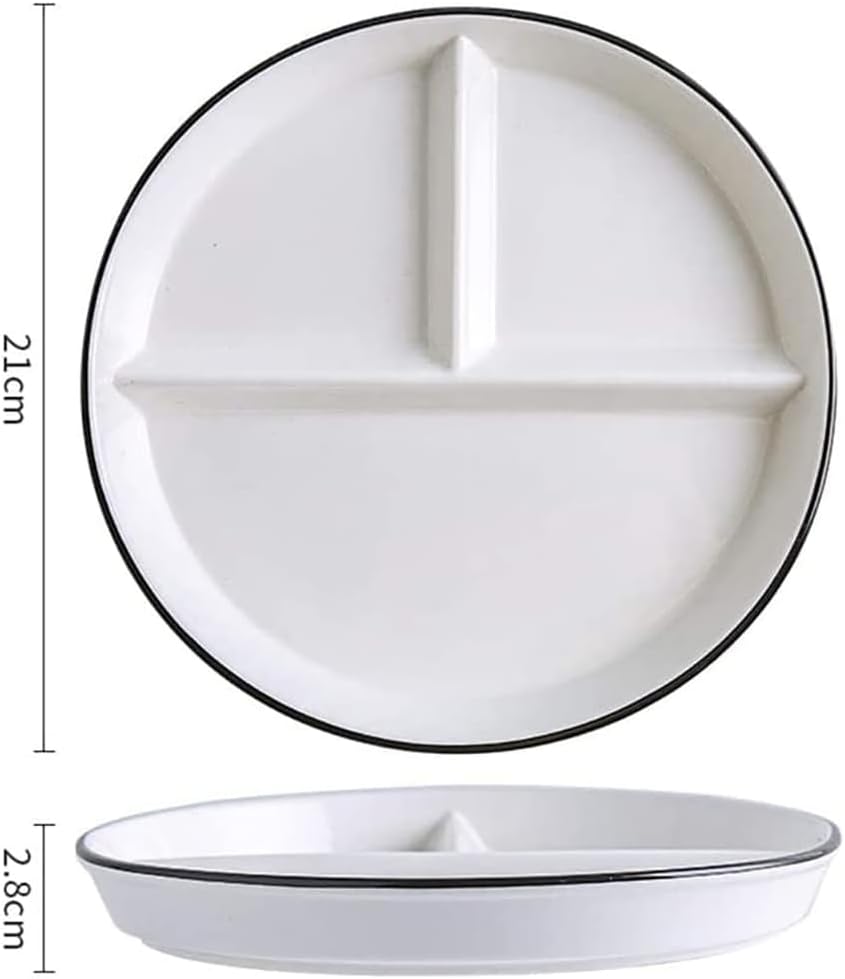 SOCOSY Plato de cerámica de control de porciones de 3 compartimentos, platos divididos, plato de postre dividido, plato de ensalada, plato de cena,
