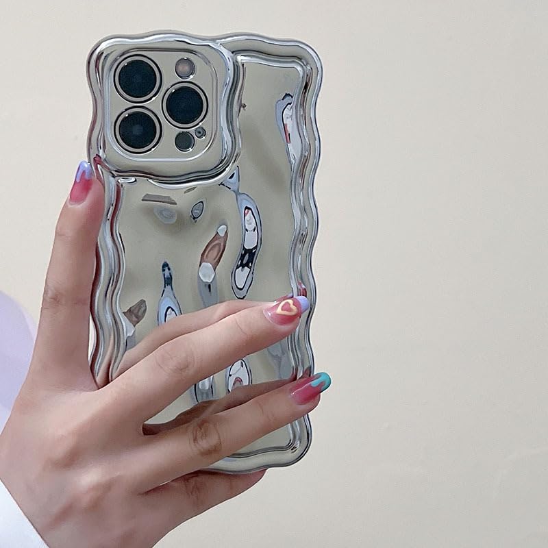 Funda compatible con iPhone 11, con marco ondulado de agua con burbujas, para mujeres y niñas, con purpurina plateada, no amarillenta, de silicona