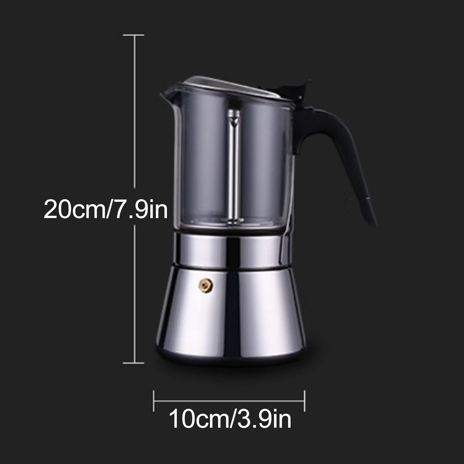 Cafetera de café expreso, con tapa de cristal y acero inoxidable, olla de café expreso italiano clásico de acero inoxidable, cafetera cafetera