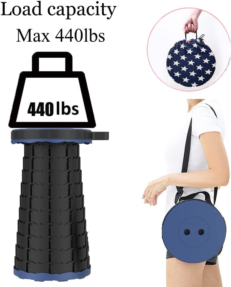 Taburete telescópico plegable portátil, taburete retráctil con mochila, taburetes de campamento resistentes y ligeros, para senderismo al aire