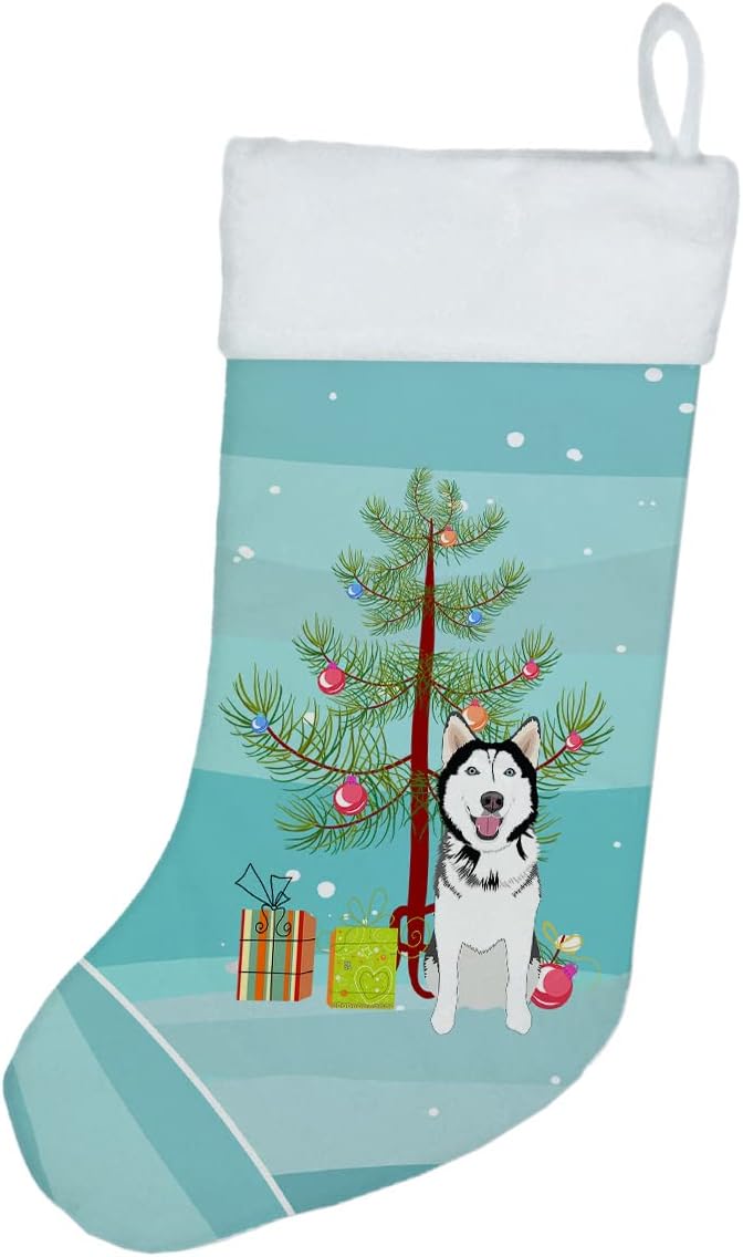 Caroline’s Treasures WDK3070CS Husky siberiano blanco y negro #1 calcetín de Navidad para chimenea, medias colgantes para la temporada de Navidad,