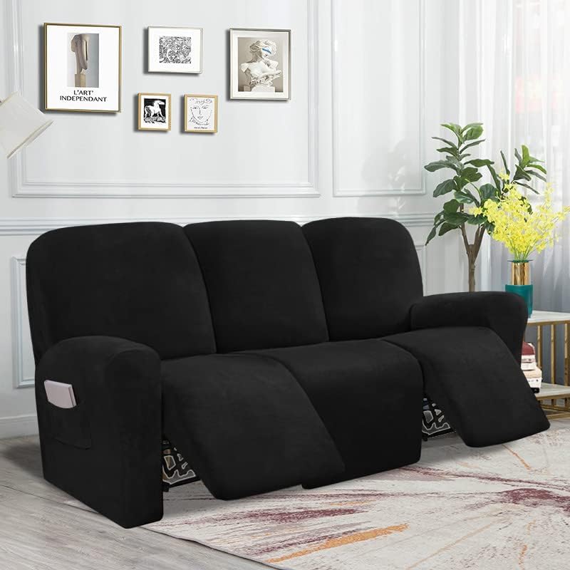 Fundas de terciopelo para sofá reclinable de 8 piezas de 3 plazas para sofá reclinable de 3 plazas, fundas elásticas para sofá reclinable, fundas
