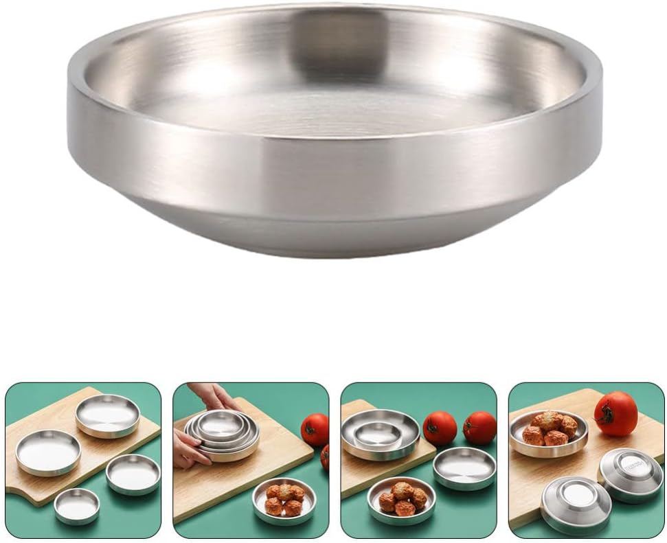 Hemoton Recipiente de refrigerios Cuencos de cereales de sopa de acero inoxidable Tazón aislado al vacío de doble pared Plato de condimento coreano