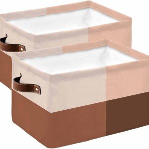 Cesta de almacenamiento a cuadros marrón degradado para organizar estantes, cajas de almacenamiento plegables con asa, cesta de lona moderna Cesta de almacenamiento a cuadros marrón degradado para organizar estantes, cajas de almacenamiento plegables con asa, cesta de lona moderna
