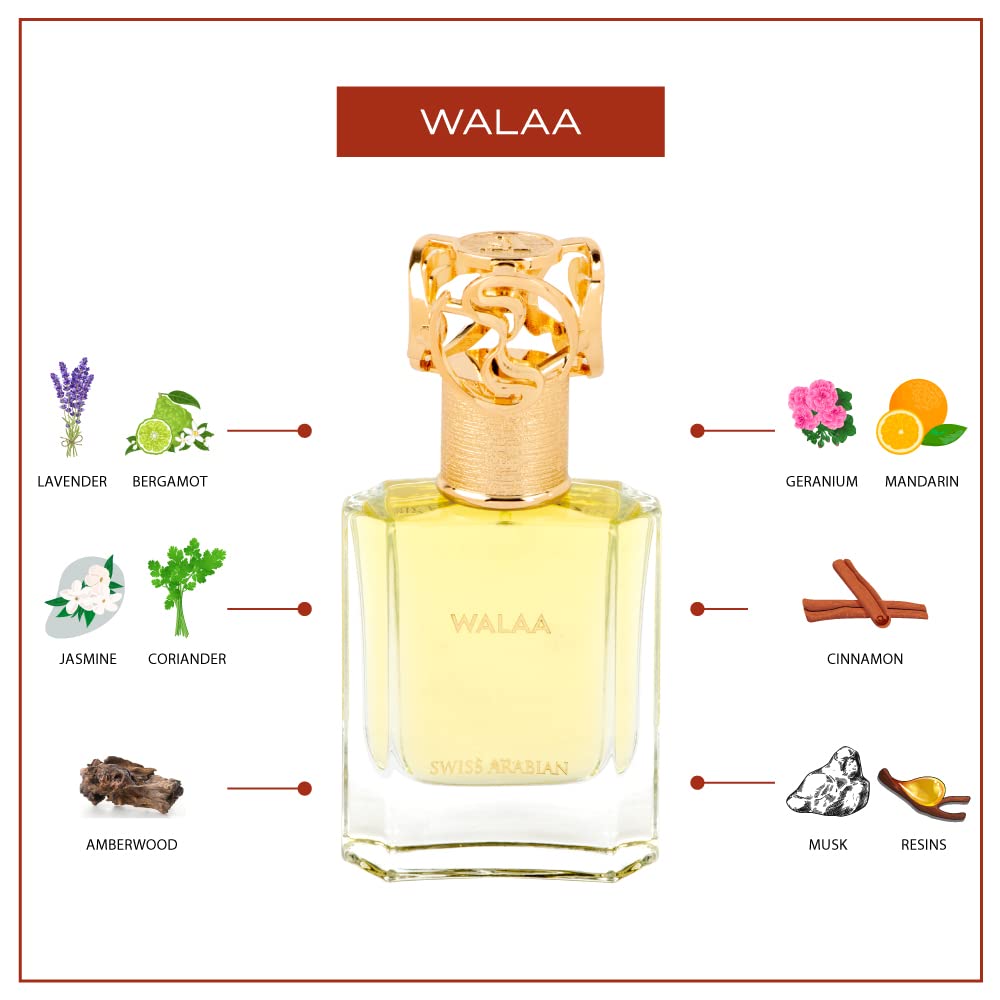 Swiss Arabian Walaa  Producto de lujo de Dubai  Notas de cítricos y acordes frescos  Fragancia personal EDP de larga duración y adictiva  Un aroma