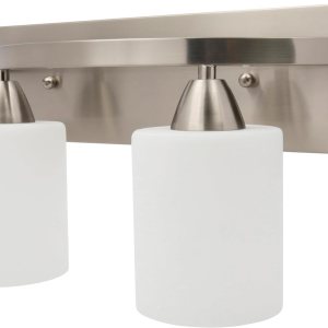 Dorence Lámpara de tocador de baño, lámparas de baño de níquel cepillado, diseño simple y moderno, 2 luces sobre el espejo, luces de montaje en Dorence Lámpara de tocador de baño, lámparas de baño de níquel cepillado, diseño simple y moderno, 2 luces sobre el espejo, luces de montaje en