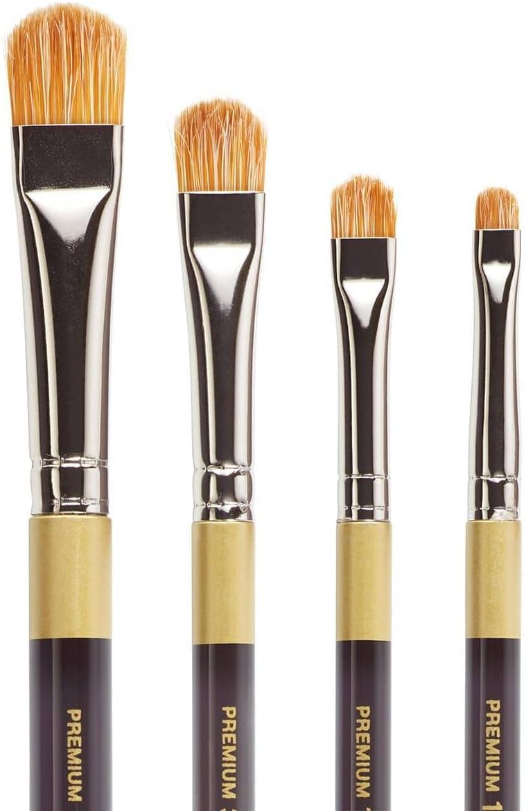 KINGART B-095 Premium – Juego de brochas para licuadora Crescent Filbert de oro original, 4 piezas, cerdas sintéticasTaklon para pintura acrílica y
