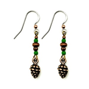 Adorable Little Copper Pinecone Earrings in Earthy Forest Colors Green and Wood Beads Winter Nature Jewelry Fall Autumn Holidays Christmas Mountains Adorable Little Copper Pinecone Earrings in Earthy Forest Colors Green and Wood Beads Winter Nature Jewelry Fall Autumn Holidays Christmas Mountains