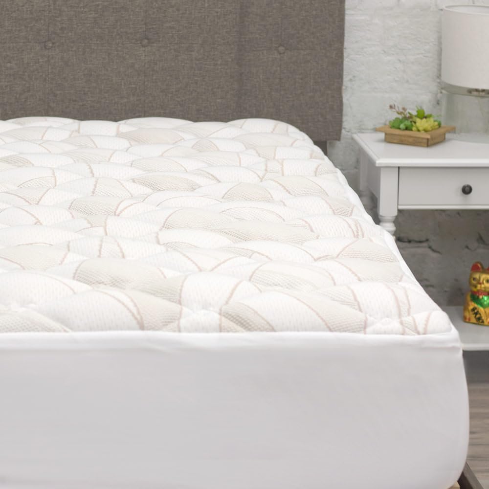 eLuxurySupply Almohadilla de colchón con infusión de cobre con falda ajustada, cubrecolchón extra afelpado  Funda de colchón con tecnología Cutec