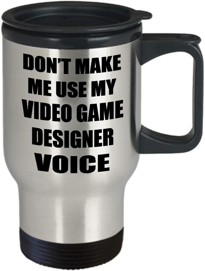 Taza de viaje aislada con diseño de diseñador de videojuegos, divertido y bonito regalo  Dont Make Me Use My Voice  diseño de desarrollo para