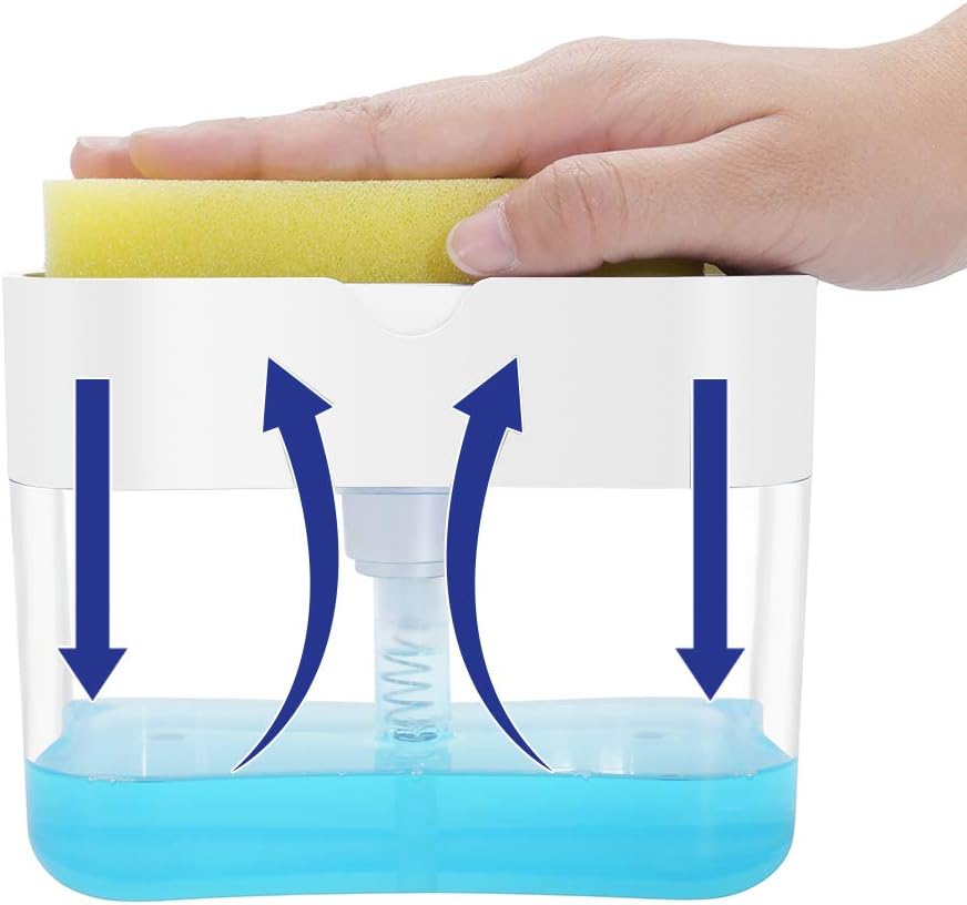 Dispensador de jabón, dispensador de jabón para platos para cocina, soporte de esponja, fregadero, dispensador de jabón para lavar platos, 13 onzas