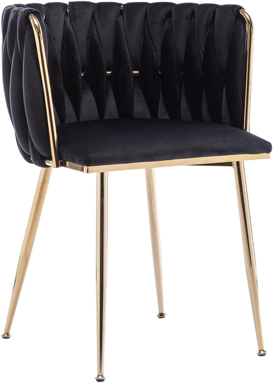 Kiztir Juego de 2 sillas de comedor de terciopelo, sillas de comedor tapizadas con patas de metal dorado, sillas de comedor copetudas de lujo para