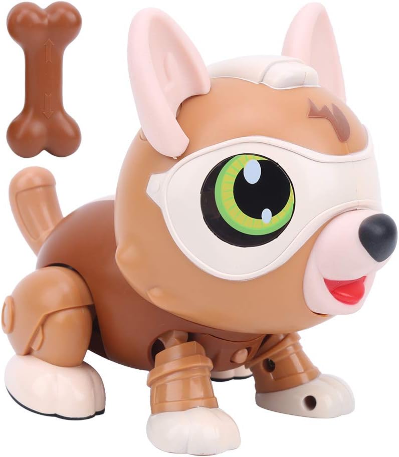 Zerodis Robot electrónico de juguete para perro, robot inteligente con control de voz y sensor de tacto interactivo para niños, niñas, niños (marrón)