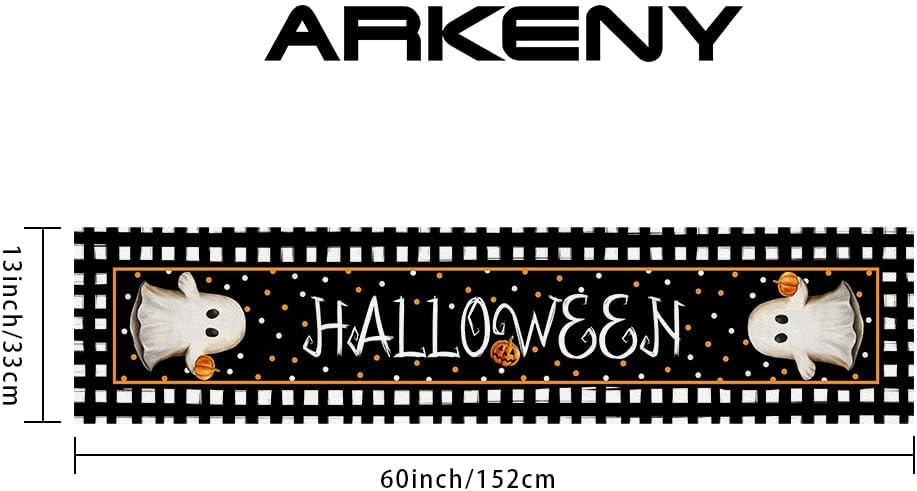 ARKENY Camino de mesa de Halloween de 13 x 60 pulgadas, calabaza, fantasma, arpillera estacional, lunares, granja, interior, cocina, comedor,