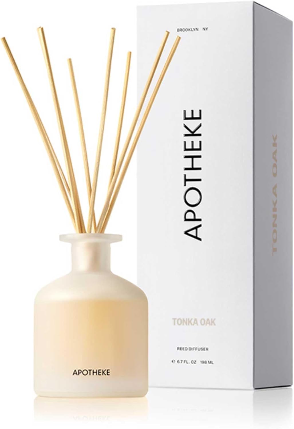 Apotheke Difusor de varillas de aceite perfumado de lujo para el hogar (roble tonka) – Juego de difusor de fragancia para el hogar con varillas
