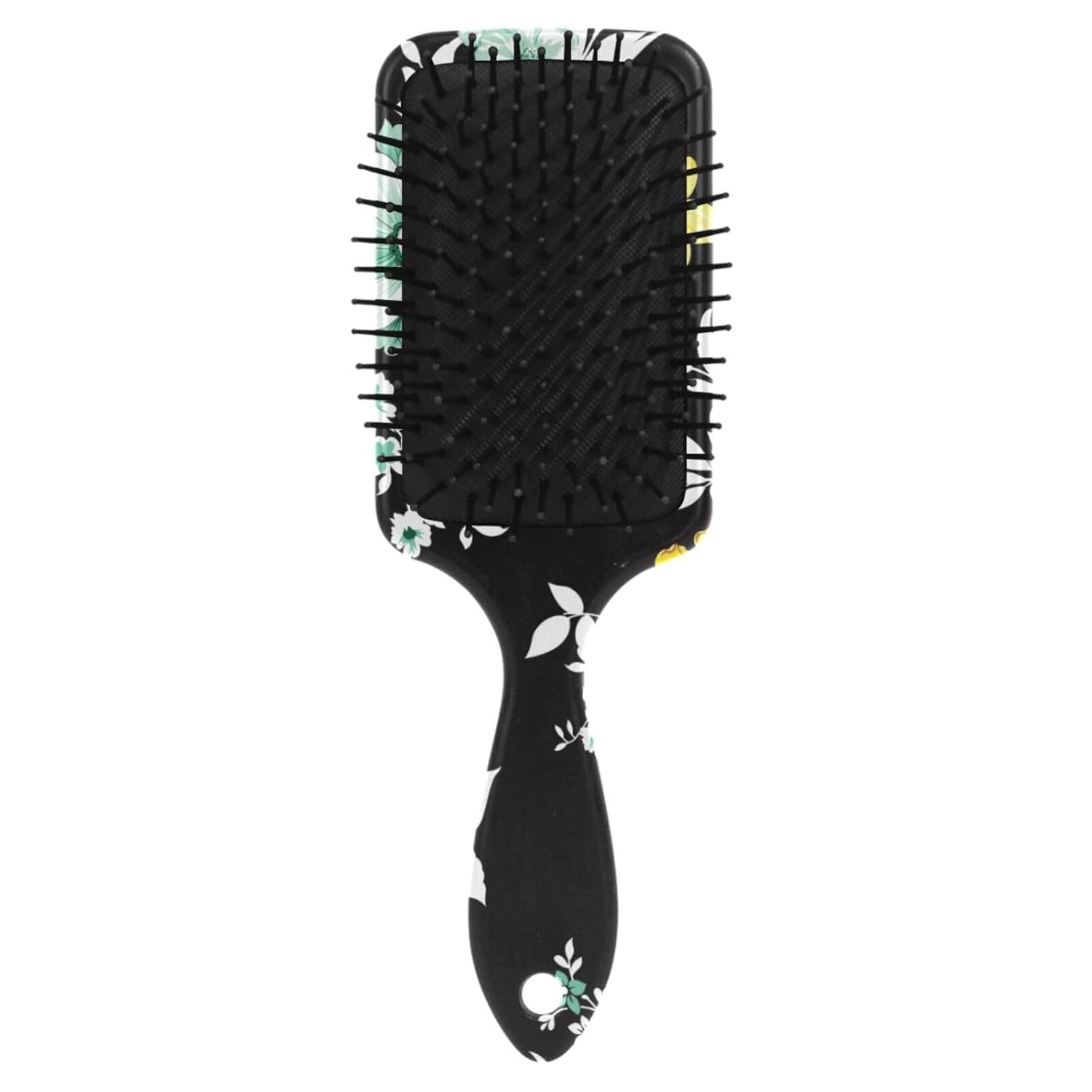 Cepillo de pelo desenredante con diseño de flores en negro para niñas y mujeres, peine con cojín de aire, cepillo húmedo y seco, cepillo húmedo