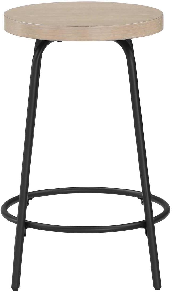Taburete de mostrador de marco de metal con asiento de madera lavada blanca sin respaldo