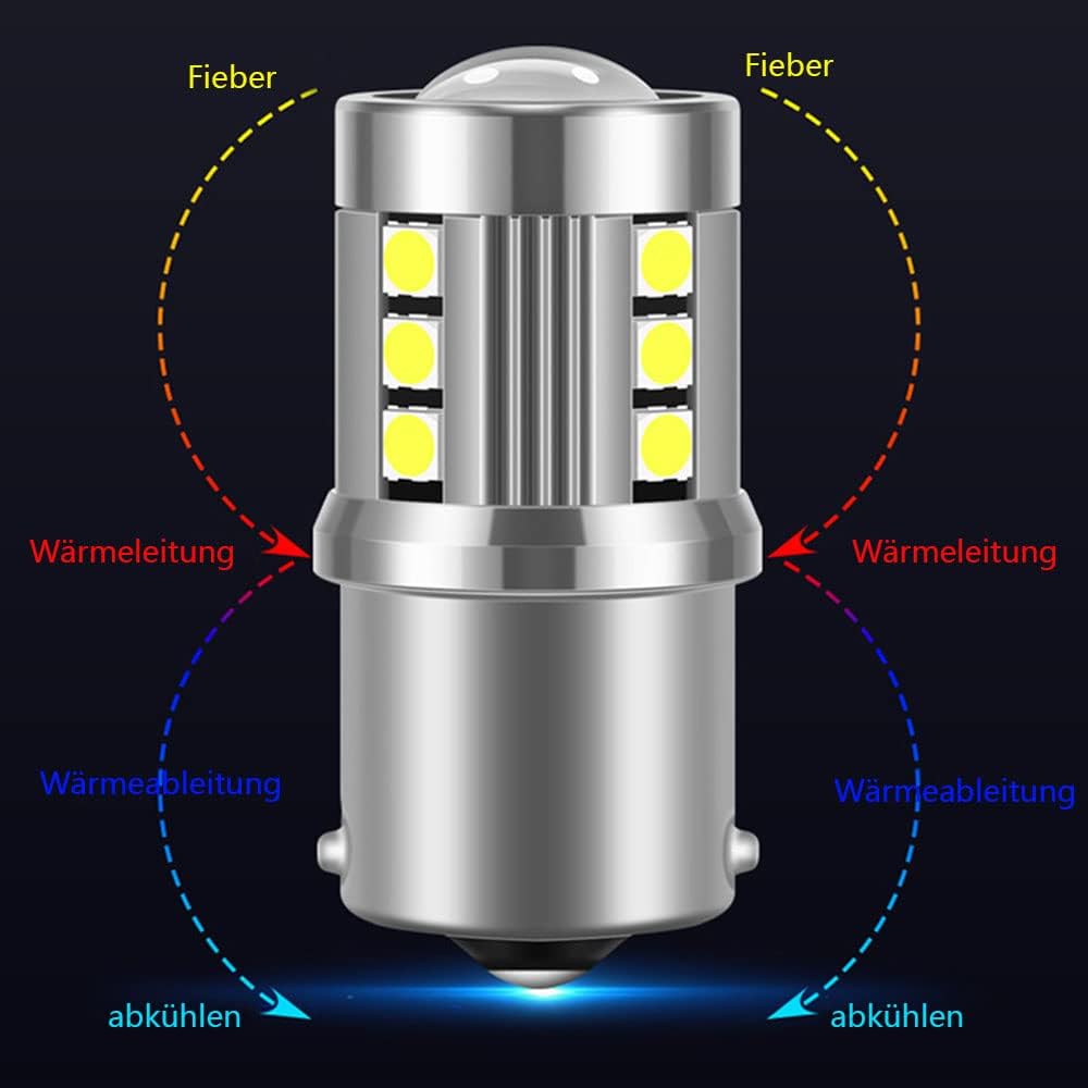 1156 bombillas LED, bombillas LED superbrillantes de 12 V-30 V, 1500 lúmenes, con lente de proyector. Para luz trasera de respaldo de 6000 K, color