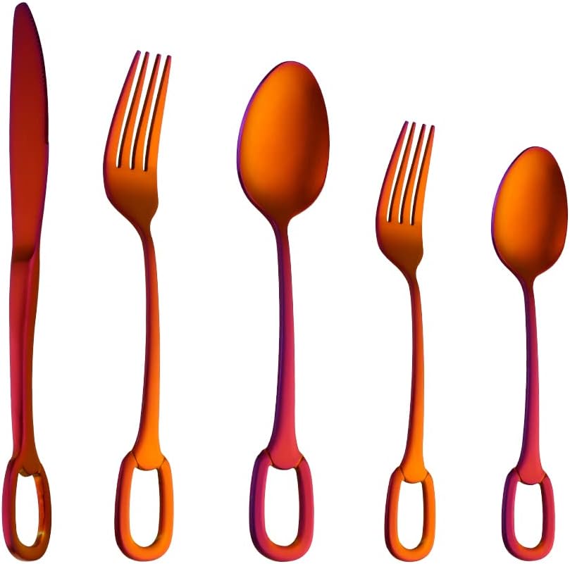 BISDARUN – Juego de cubiertos de acero inoxidable de 5 piezas, incluye cuchara y tenedor de cuchillo, pulido con espejo, apto para lavavajillas,