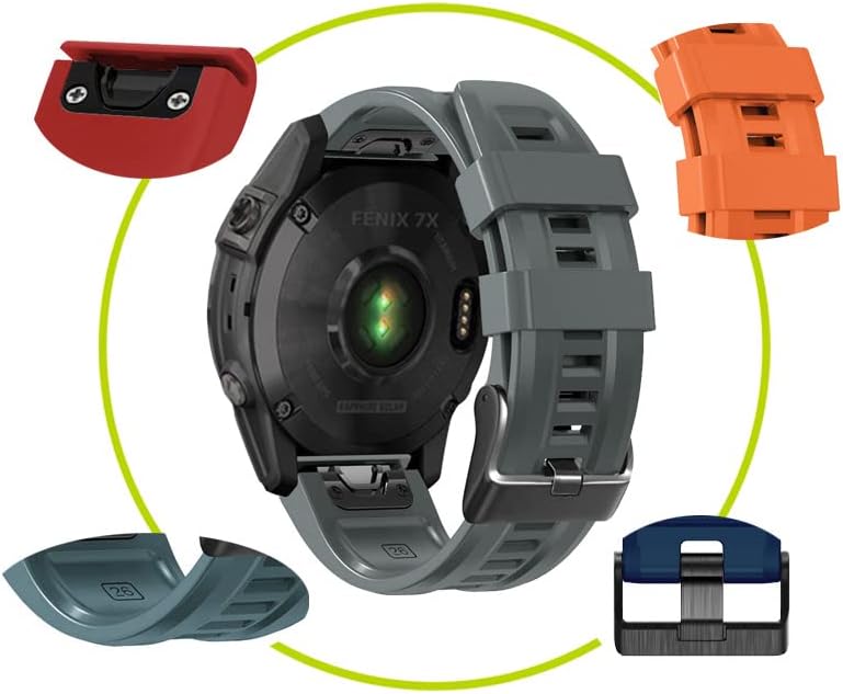 Correa de silicona compatible con Garmin Fenix 7X7X Pro6X6X Pro5X5X Plus33 HR, 1.024 in, ajuste rápido, pulsera de silicona suave, correa de