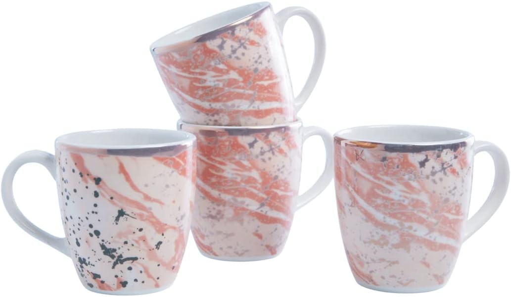 Juego de 4 tazas Corona  Perfecto para los amantes del café y el té  Amani 12.8 oz – 380cc  Cerámica  Decoración de oro rosa