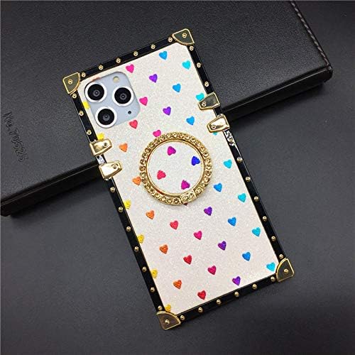 K61 – Funda para LG K61, diseño cuadrado, diseño lindo con purpurina y corazón, suave, con anillo de diamante, color blanco