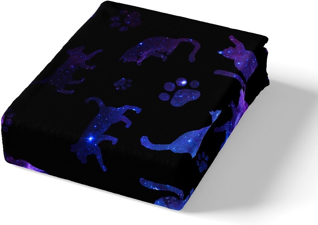 Erosebridal Juego de funda de edredón de gatos, tamaño Queen, para niños, gatos, silueta de dibujos animados, morado, azul, reversible, negro,