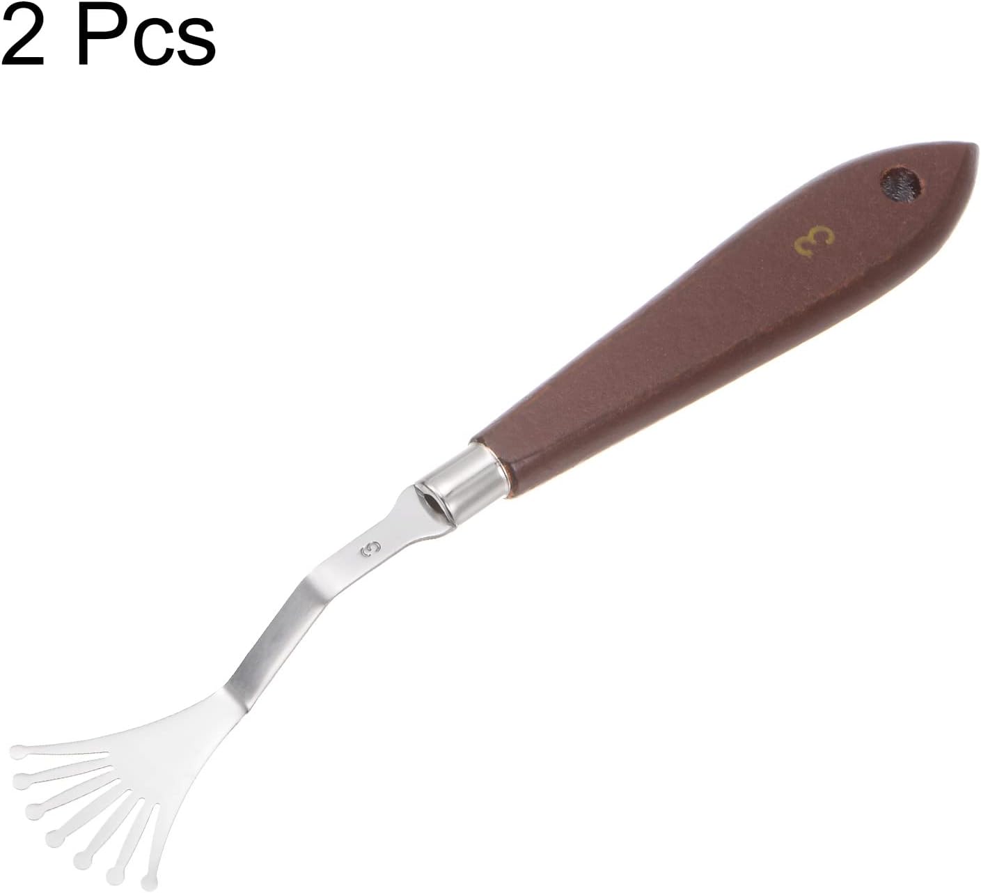 2pcs No.3 Paleta Cuchillos 1.299 in Ancho Acero Inoxidable Triangular Dentado Espátula Pintura Cuchillo de Paleta con Mango de Madera para Óleo