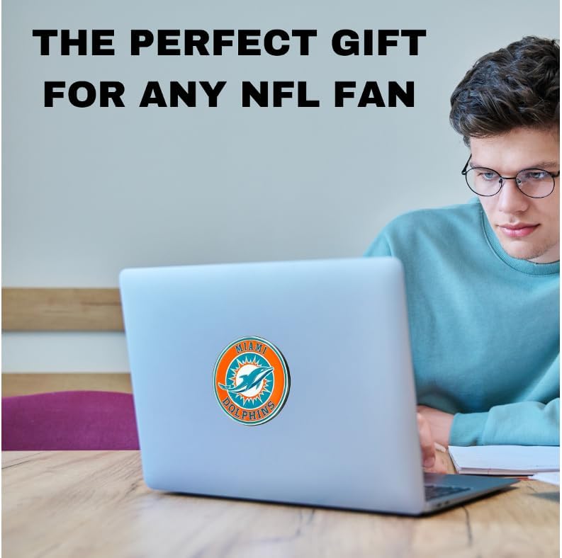 FANMATS – Emblema de metal 3D de los Miami Dolphins NFL para todo tipo de clima, para uso en interiores y exteriores, fácil instalación de despegar