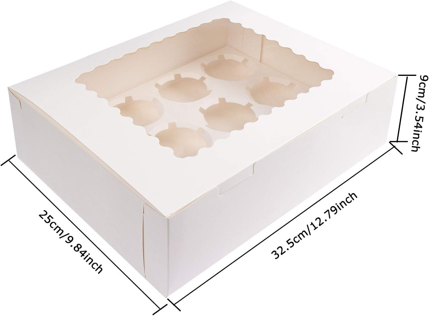 Rarapop Juego de 10 cajas para cupcakes, capacidad para 12 cupcakes estándar, no plegable de grado alimenticio, cajas de pastelería con ventanas e
