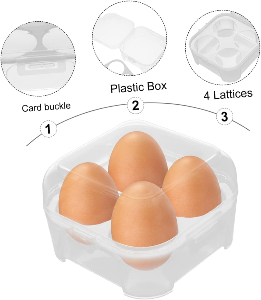 KJHBV Caja de 2 piezas de 4 cajas de almacenamiento de huevos de rejilla para acampar nevera Cartones de huevos de plástico Caja de almacenamiento