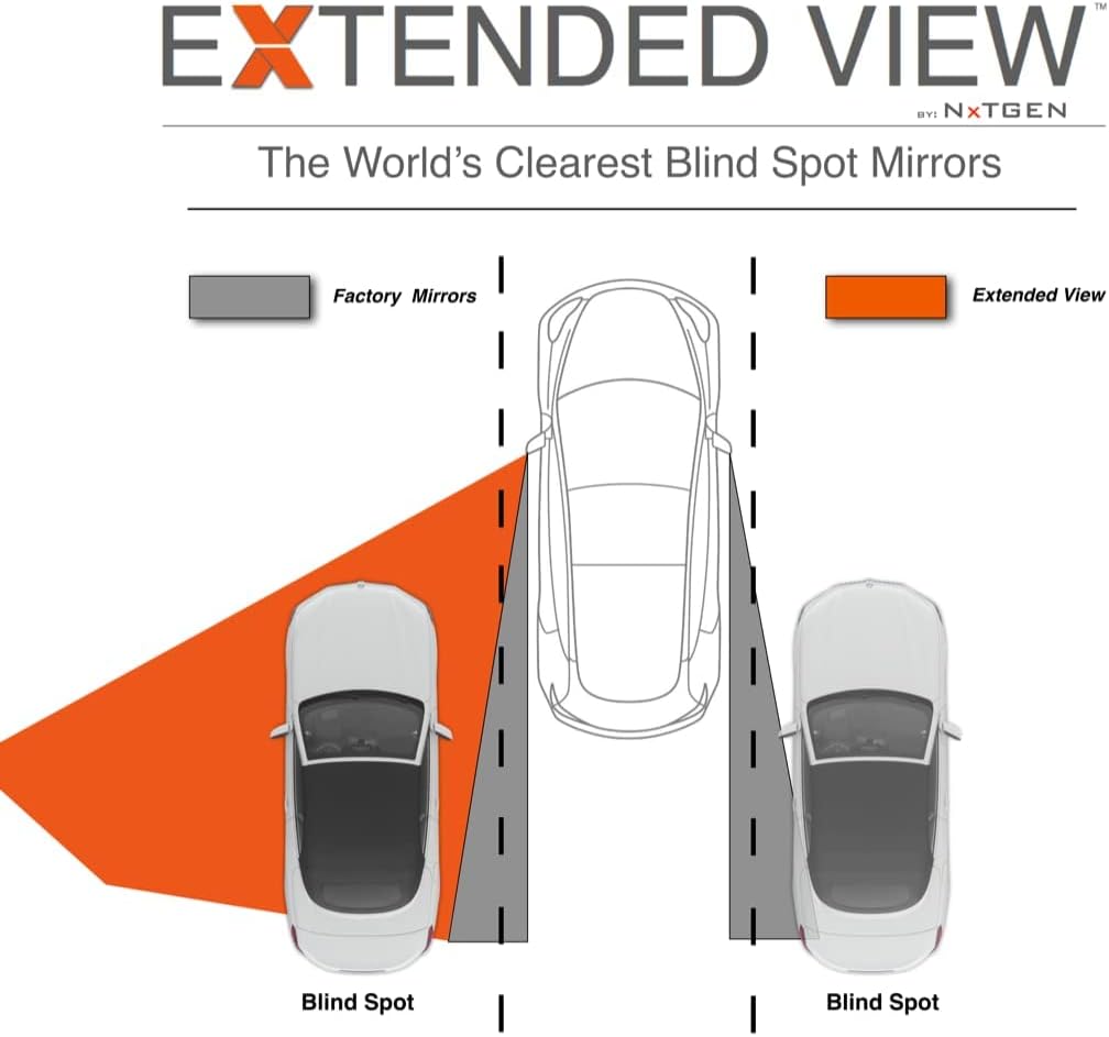 NXTGEN – Espejos de punto ciego de visión extendida, ajuste universal, cristal real, los espejos de punto ciego más claros del mundo, hechos de los