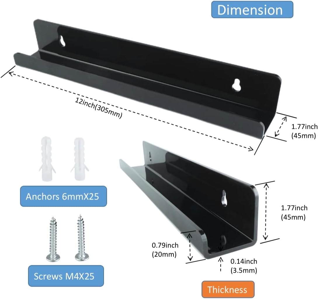 VIOOAL Paquete de 4 soportes de pared para discos de vinilo, 12 pulgadas, soporte para discos acrílicos de varios colores transparentes, estante de