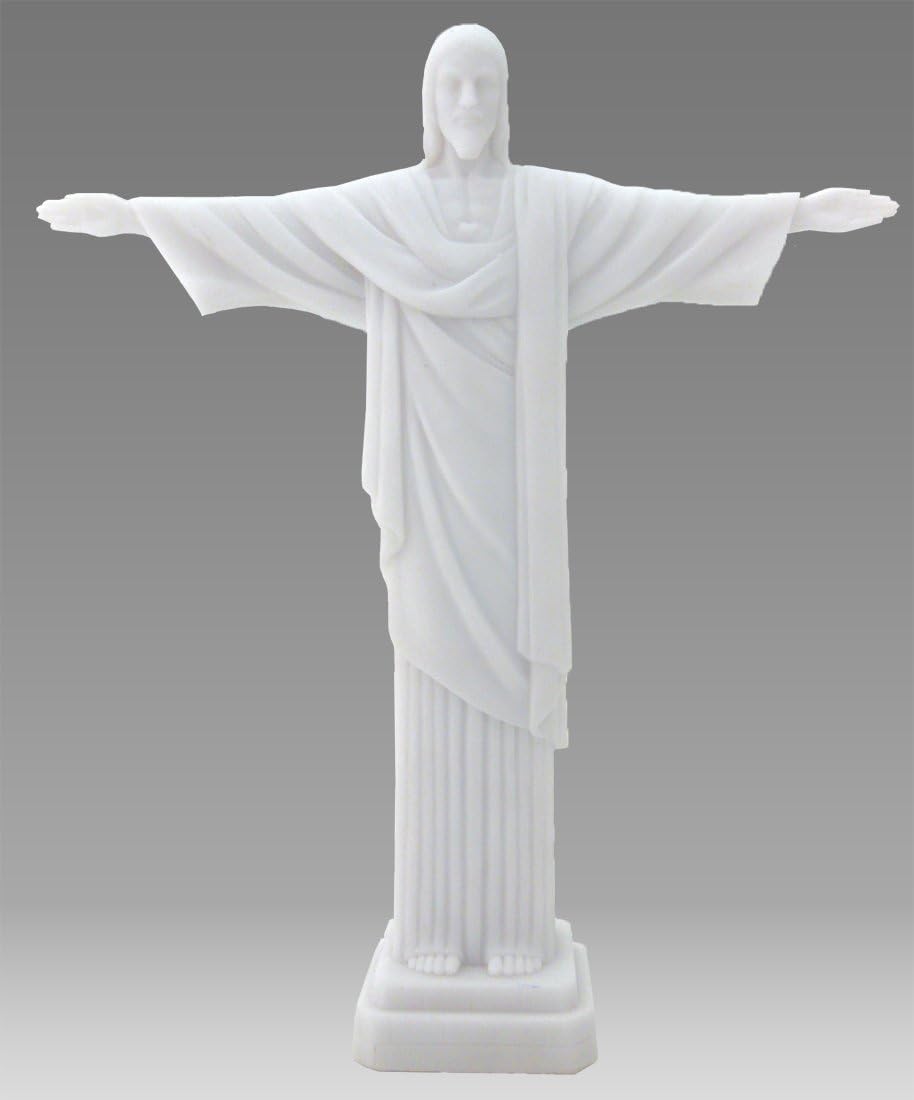 Top Collection Estatua de Cristo Redentor de 11.5 pulgadas de alto y 9.75 pulgadas de ancho en acabado de mármol blanco, escultura de Jesús regalo
